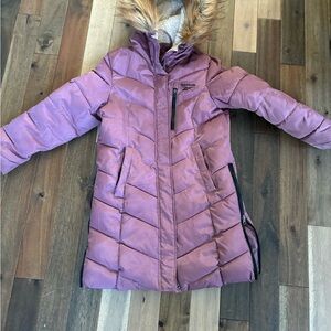 Wonder Nation Mauve Puffer Jacket with Faux Fur Trim